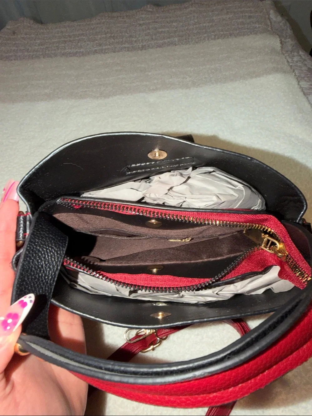 Structured Red and Black Top-Handle Crossbody bag — Modern Everyday Elegance